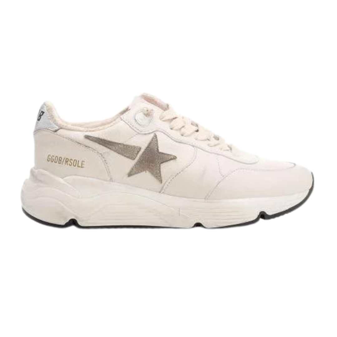Running sole white leather suede star