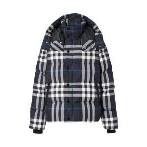 Detachable-hood Check Puffer Jacket