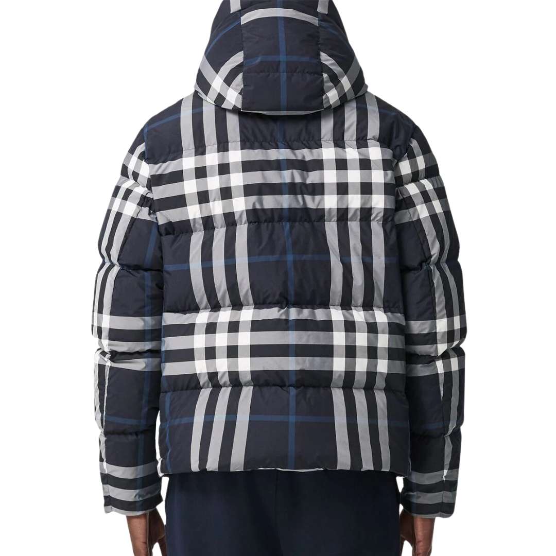 Detachable-hood Check Puffer Jacket