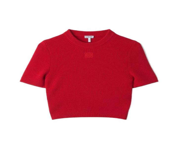 Women's Cropped Short Sleeve Knit - Red