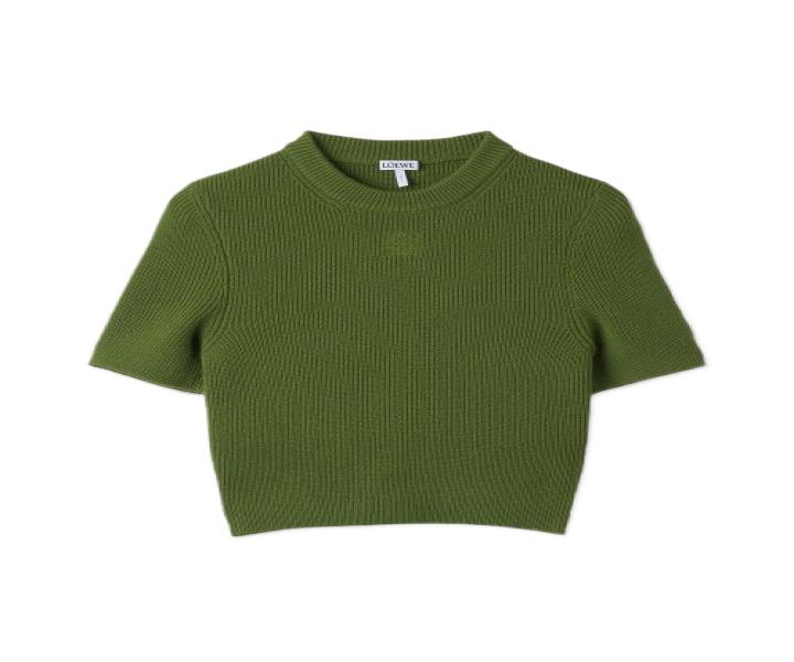 Women's Cropped Short Sleeve Knit - Forest Green