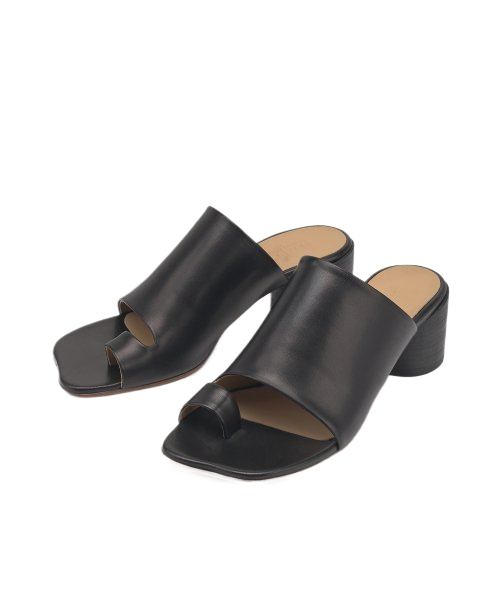 Women's Leather Heel Sandals - Black