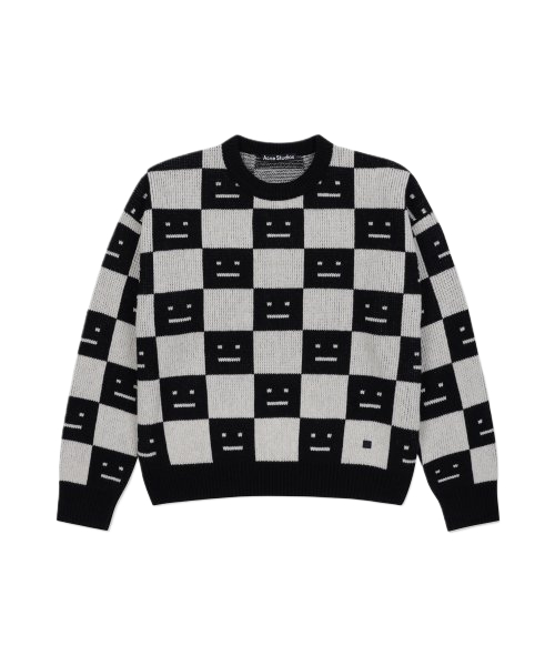 Men's Checkerboard Wool Knit - Black:Oatmeal Beige