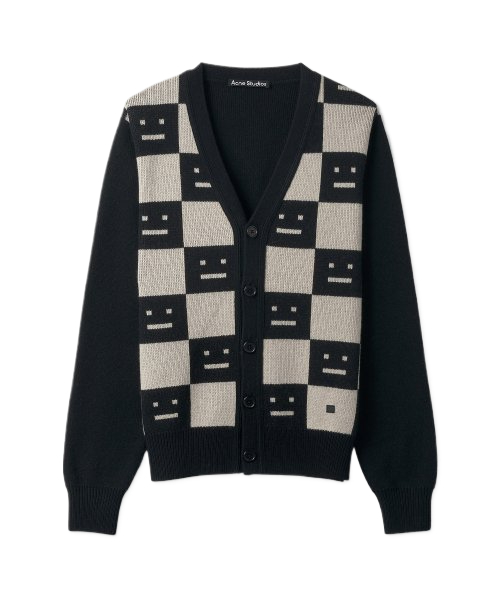 Men's Checkerboard Face Cardigan - Black