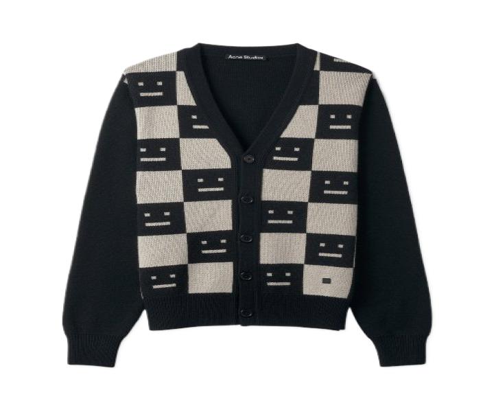 Men's Checkerboard Face Cardigan - Black