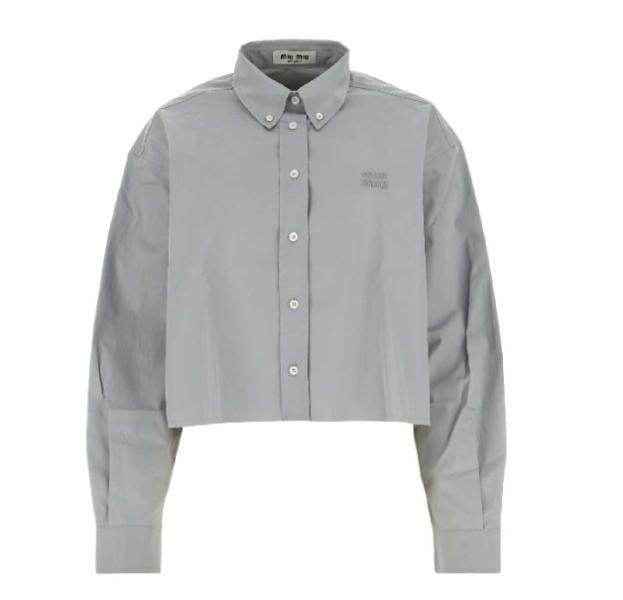 Logo-embroidered button-up cropped shirt