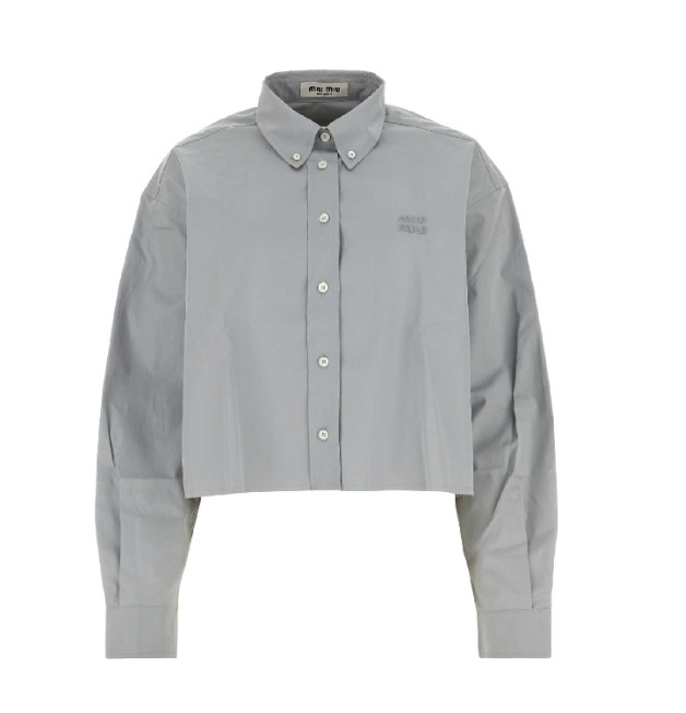 Logo-embroidered button-up cropped shirt