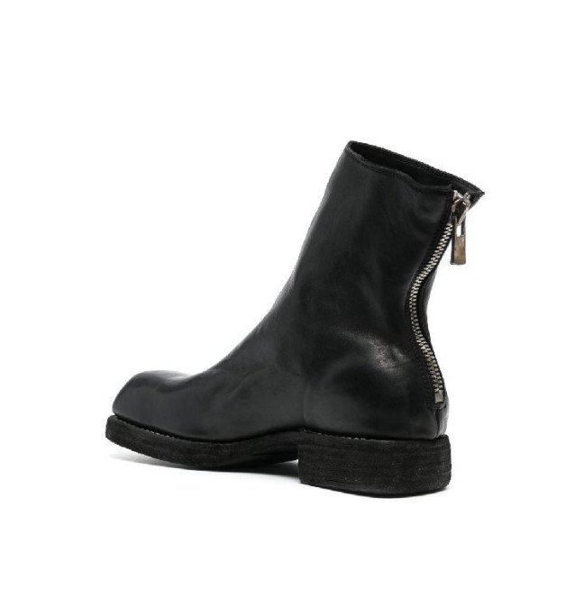 Back zipper leather ankle boots