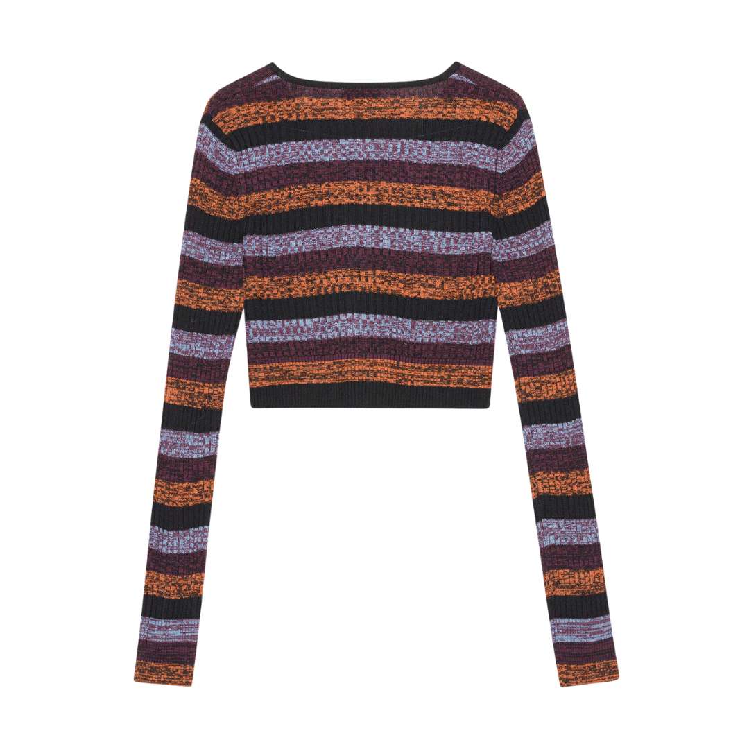 Multicolour Striped Merino Rib Cropped Cardigan