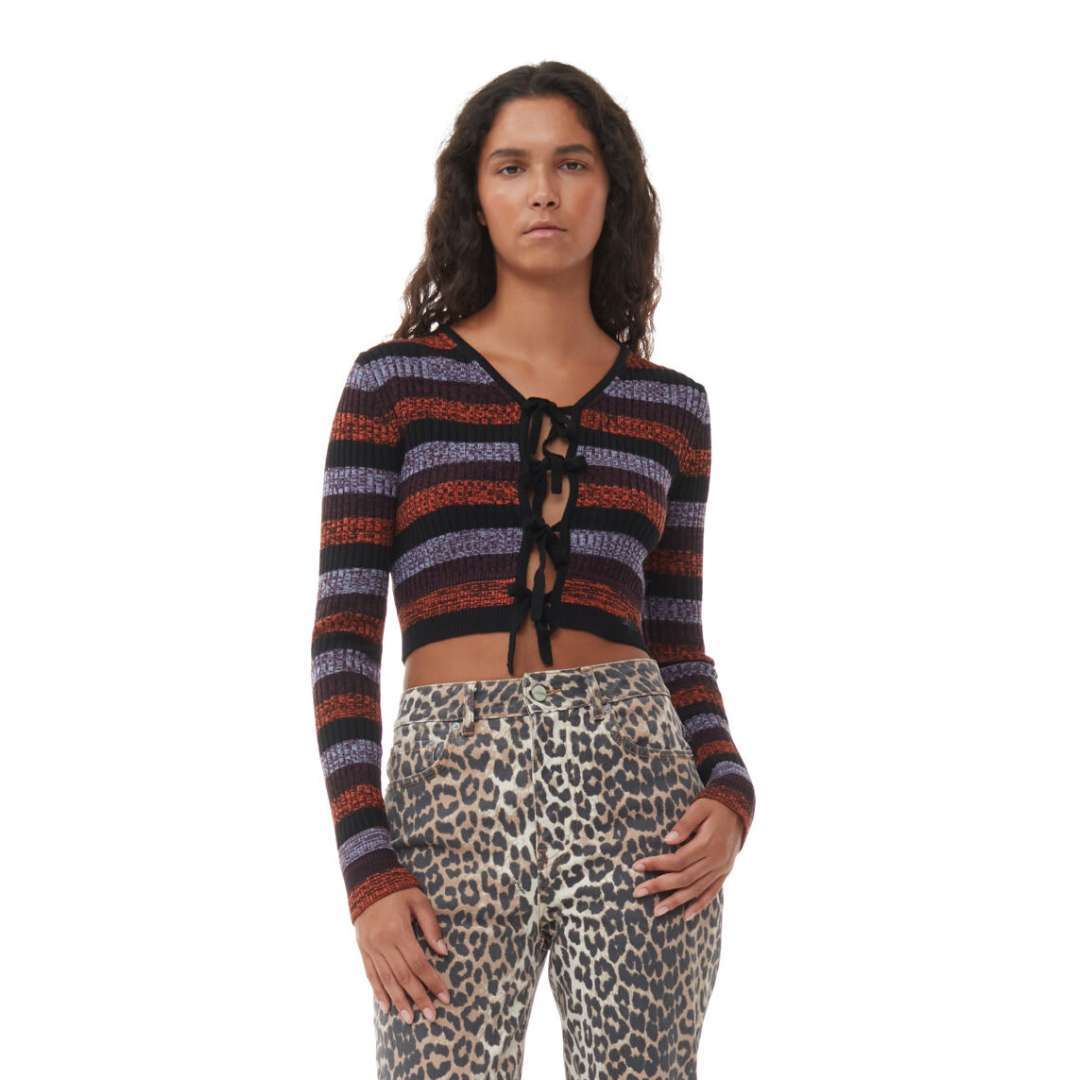 Multicolour Striped Merino Rib Cropped Cardigan