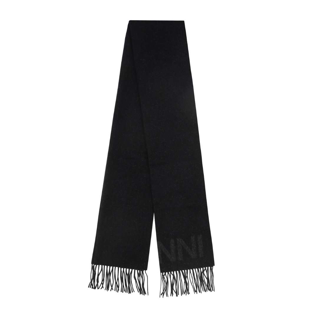 Black Fringed Wool Scarf