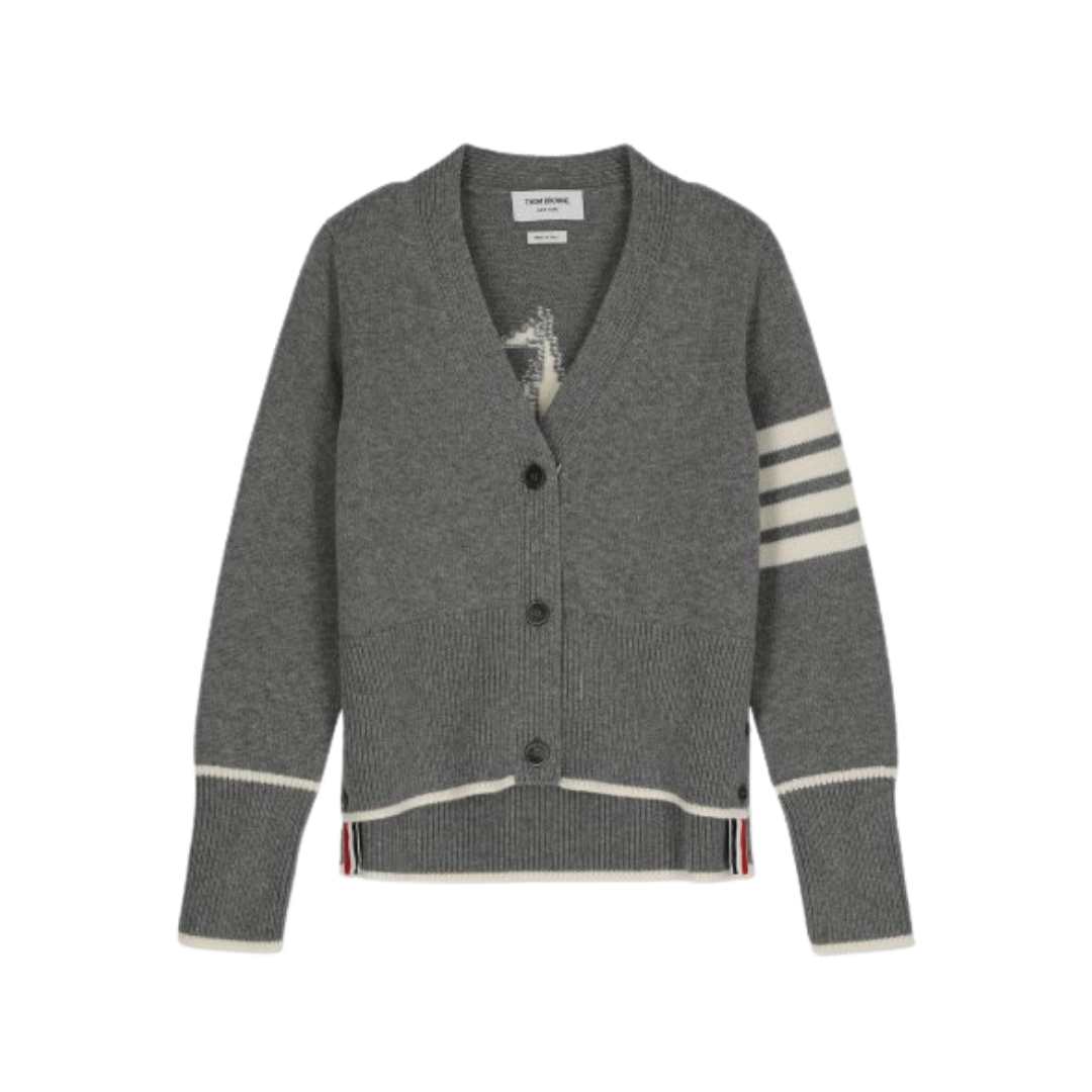  4 Bar Bag Sailor Print V-neck Cardigan - Gray