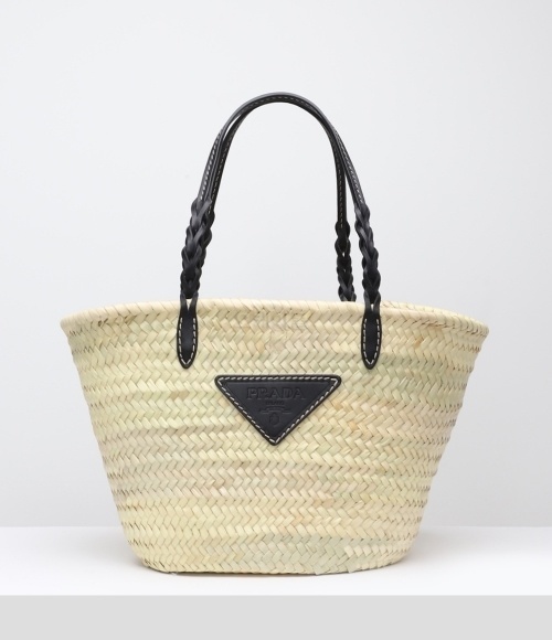 Woven Palm and Leather Tote Black