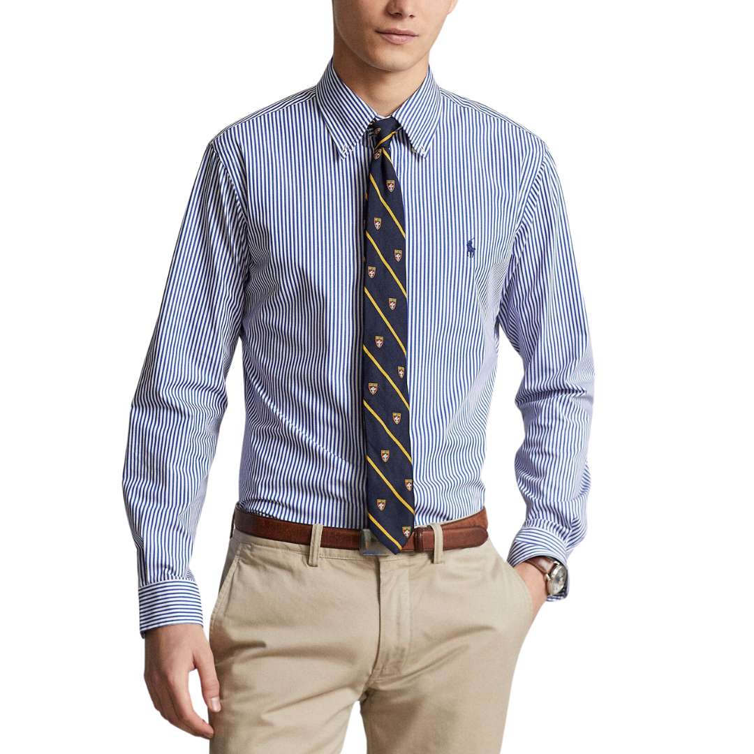 Pony Logo Embroidered Stretch Poplin Stripe Shirt 
