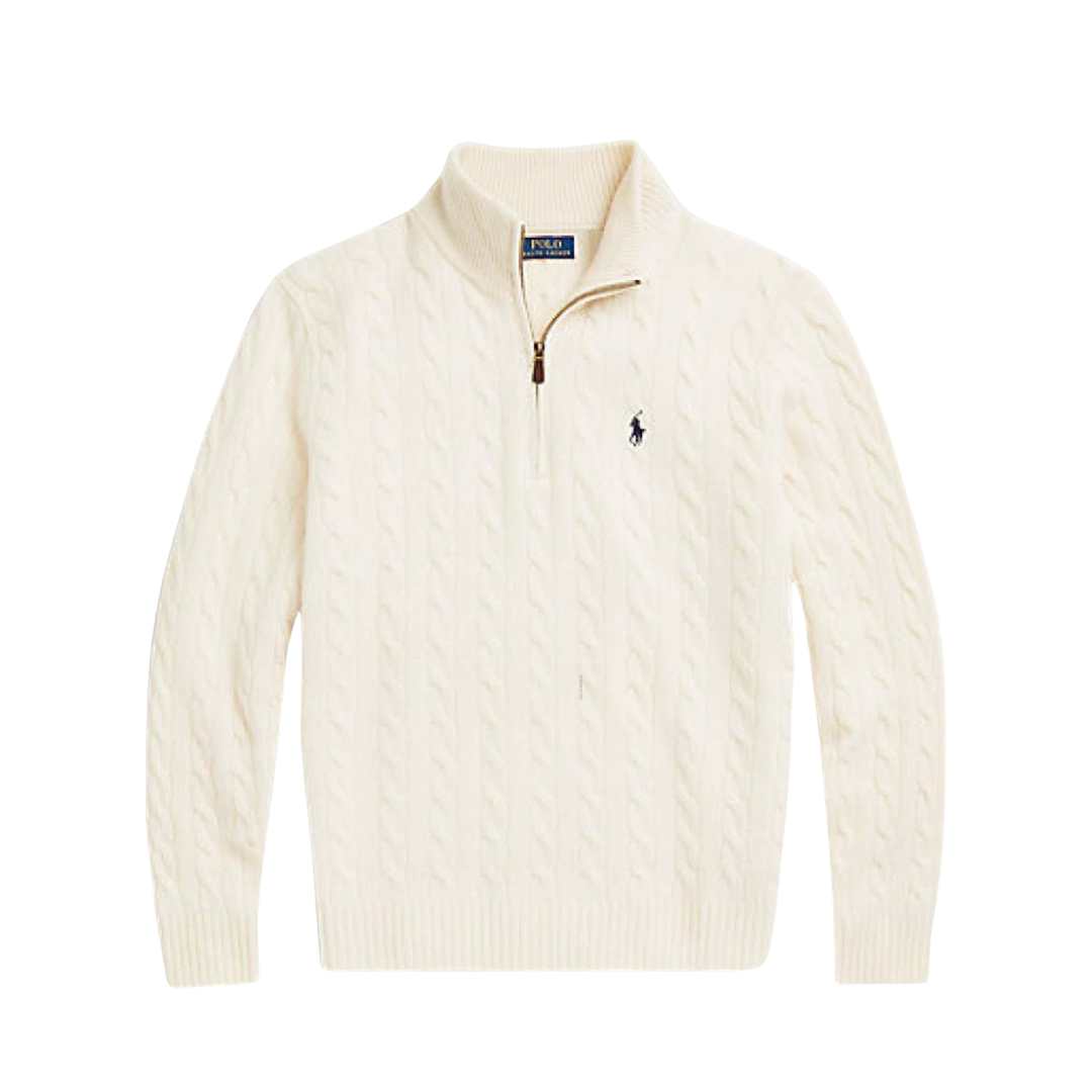 Pony logo half zip-up cable knit