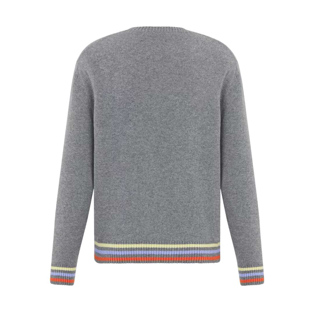 Gray Wool and Cashmere Intarsia Sweater