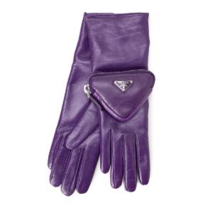 Purple leather triangle logo pouch gloves