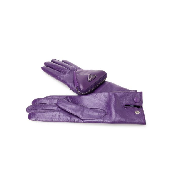 Purple leather triangle logo pouch gloves