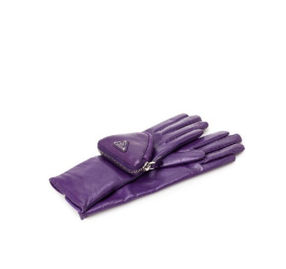 Purple leather triangle logo pouch gloves