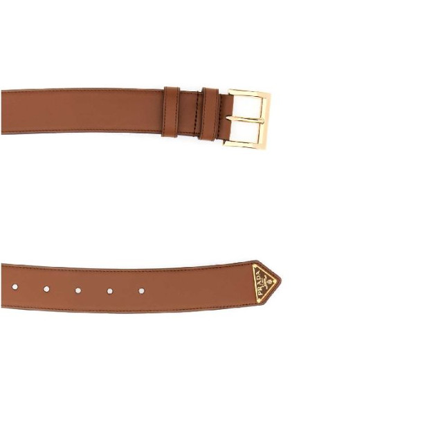 Triangle logo square buckle leather belt