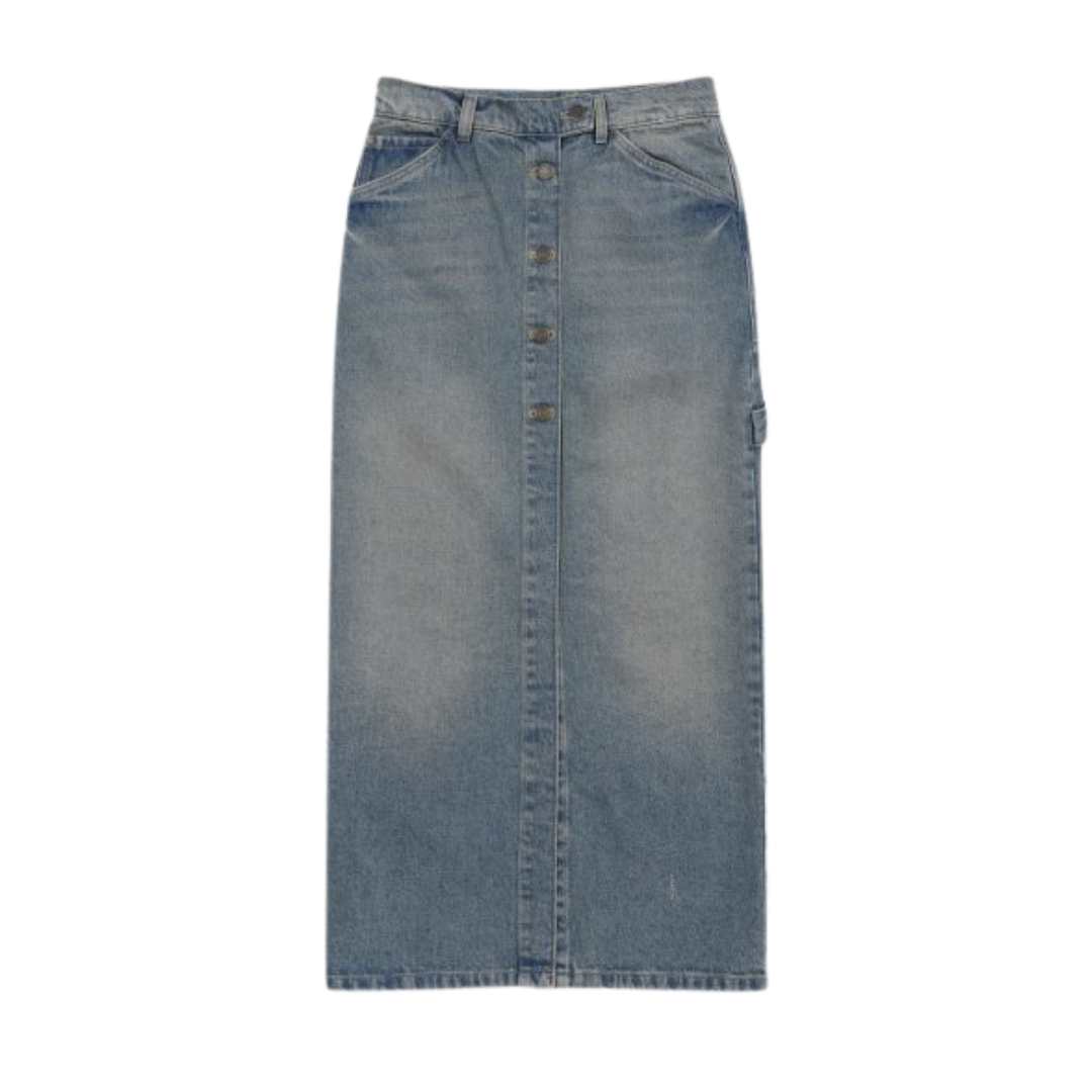Women's Blue Denim Long Skirt - Dirty Medium Blue