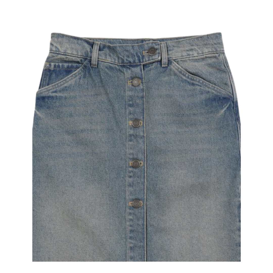 Women's Blue Denim Long Skirt - Dirty Medium Blue
