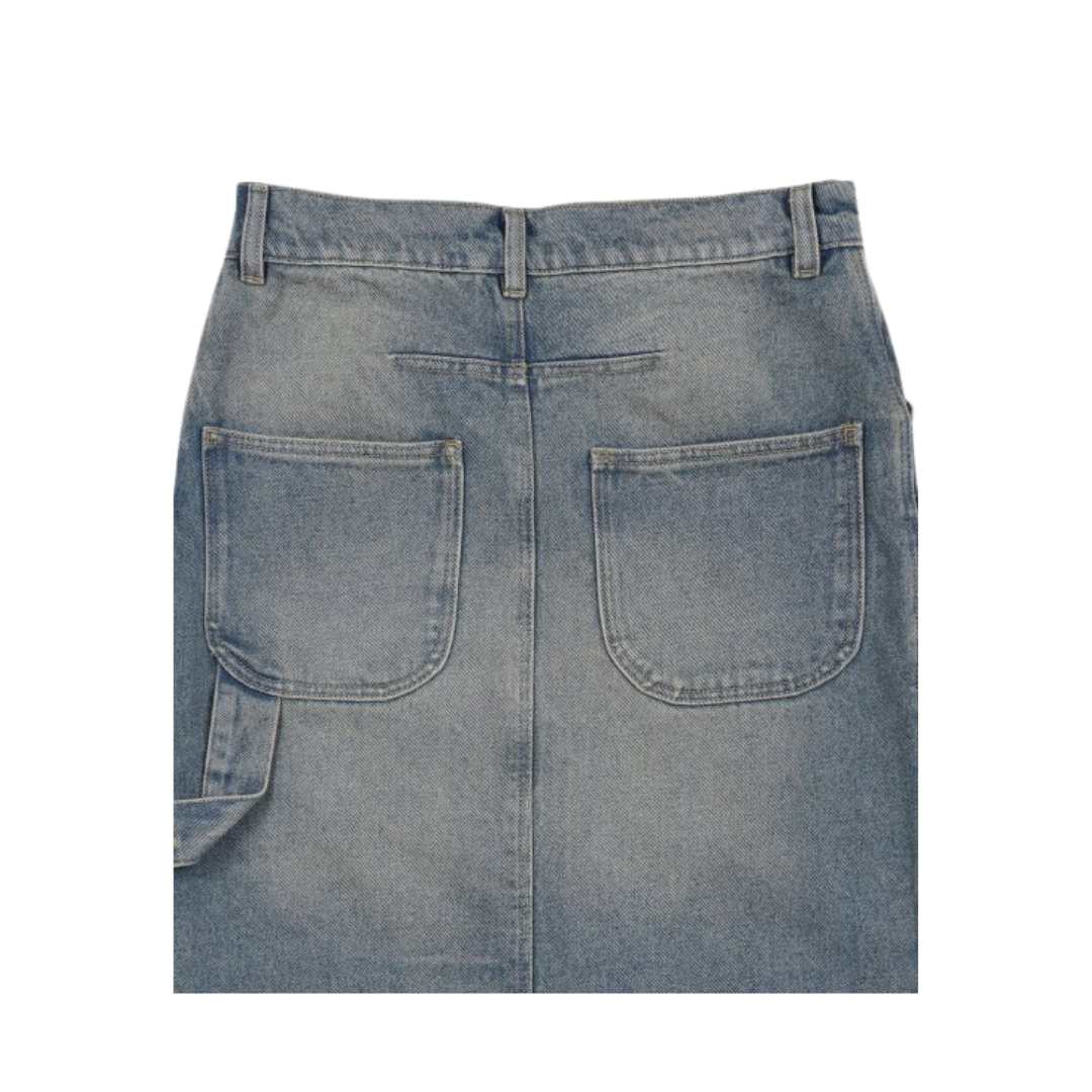 Women's Blue Denim Long Skirt - Dirty Medium Blue