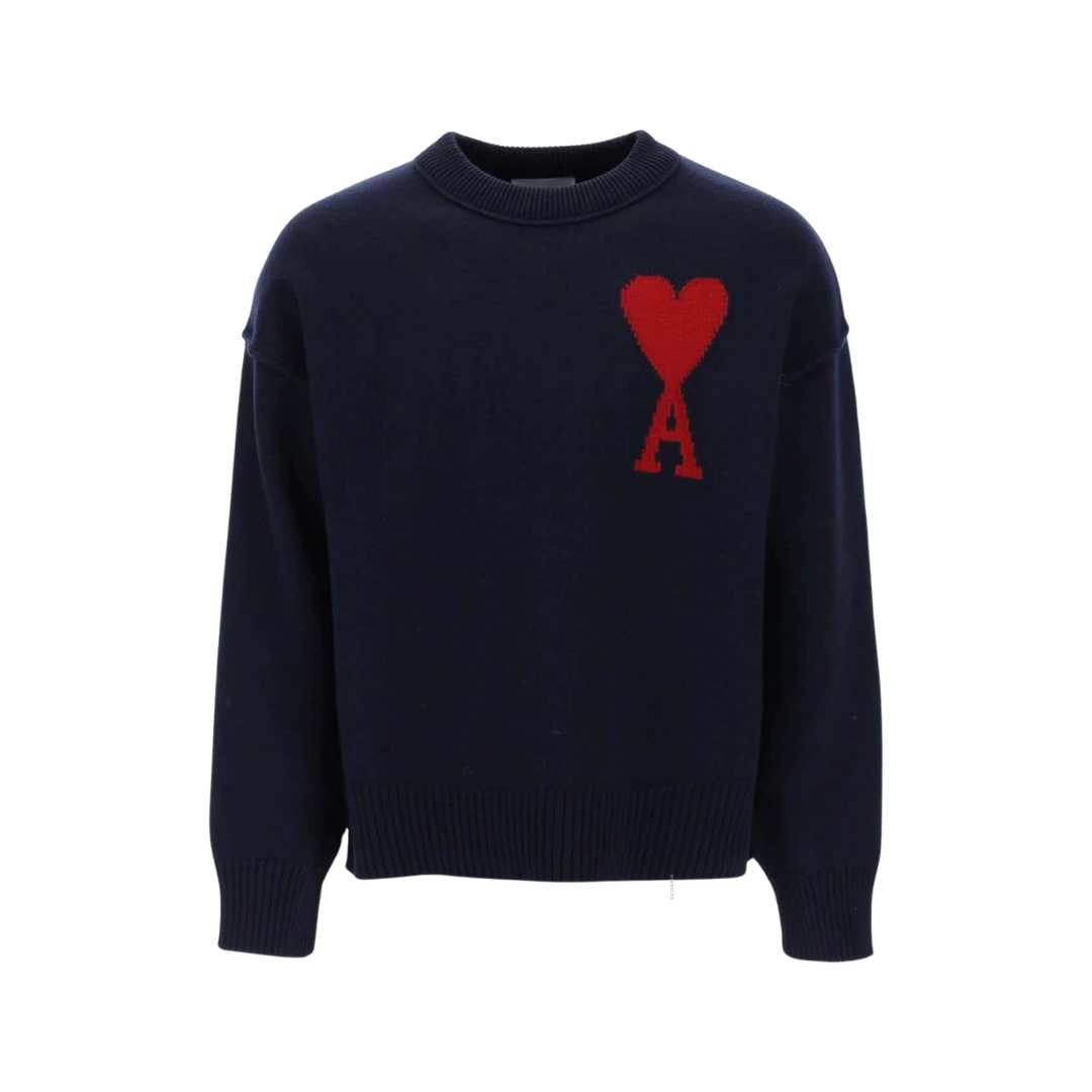 Men's Big Heart Round Sweater - Night Blue