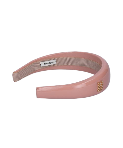  Women’s Metal Logo Leather Hairband – Pink