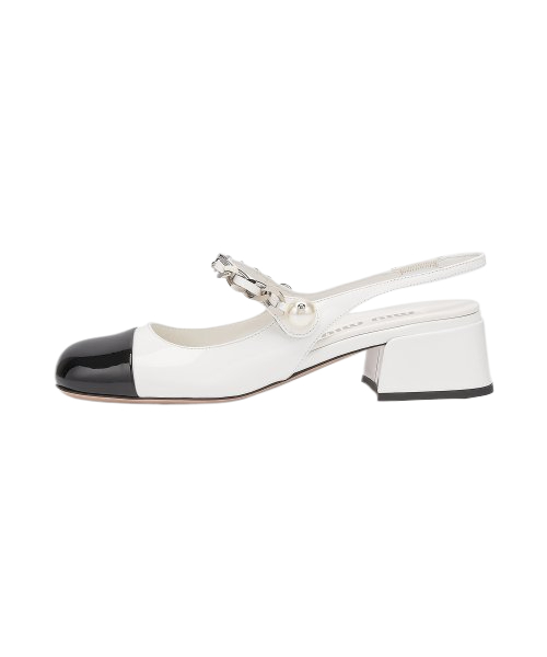  [Weekend Special Price] Women’s Ballerina Slingback Pumps – White: Black