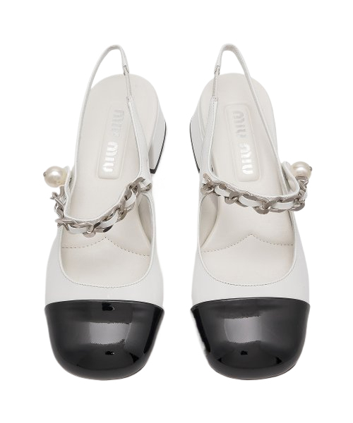  [Weekend Special Price] Women’s Ballerina Slingback Pumps – White: Black