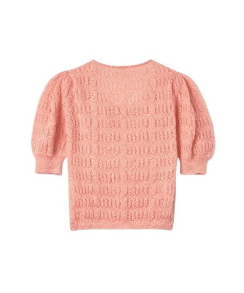  [Weekend Special] Women's Jacquard Balloon Crop Short Sleeve Knit - Pink