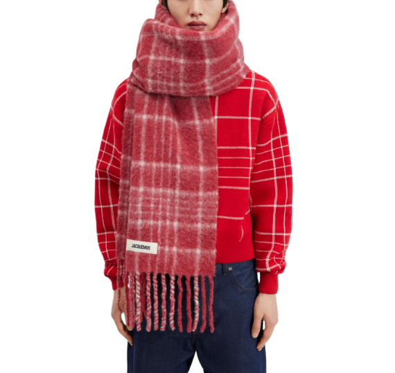 Jacquemus L'echarpe Carro Le Chouchou Jacquard Check Scarf Dark Red