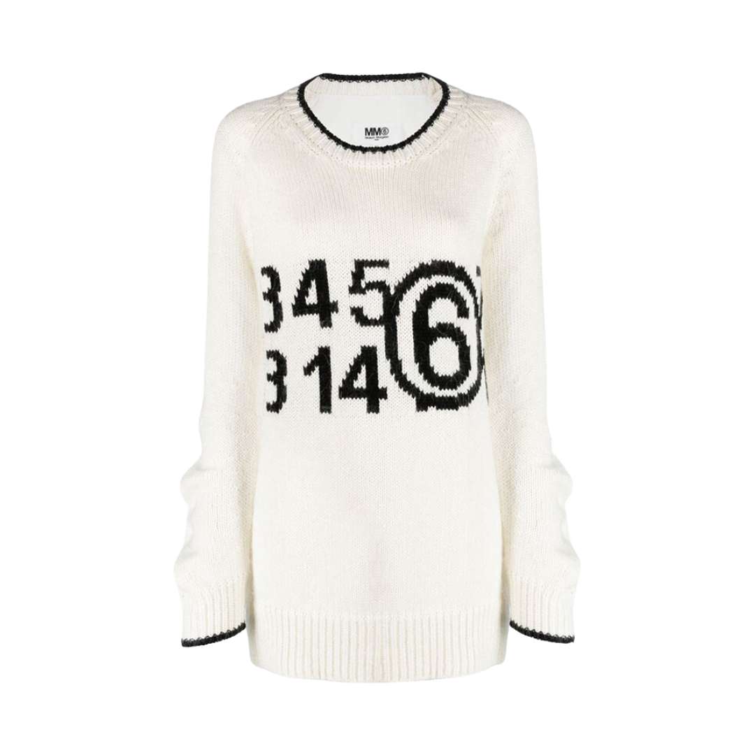 Numbering logo oversized white knit