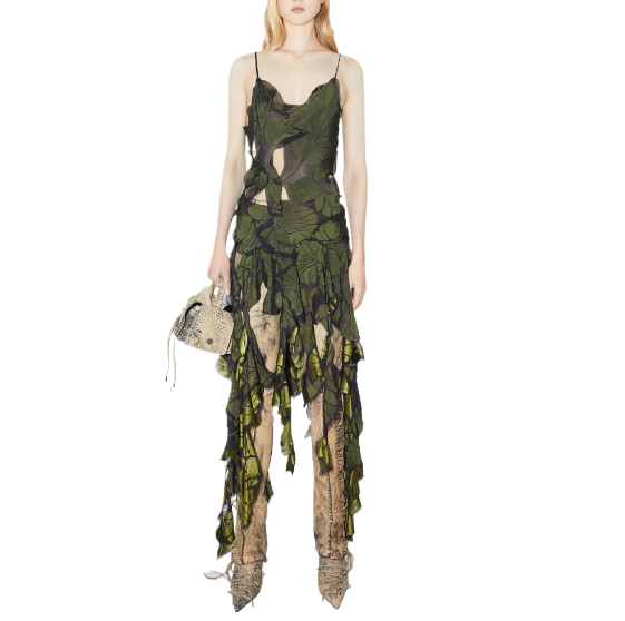 Leaf patchwork sheer dress