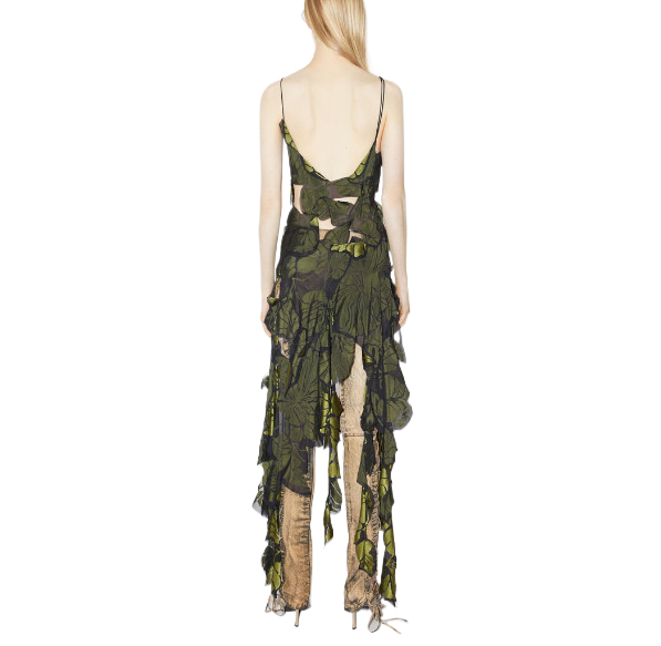 Leaf patchwork sheer dress