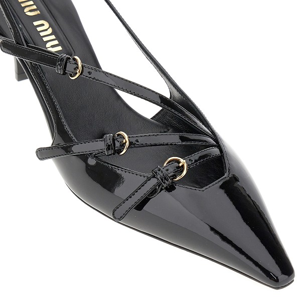 Patent slingback heels