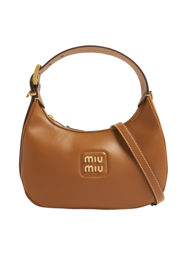 Metal Logo Leather Hobo Bag