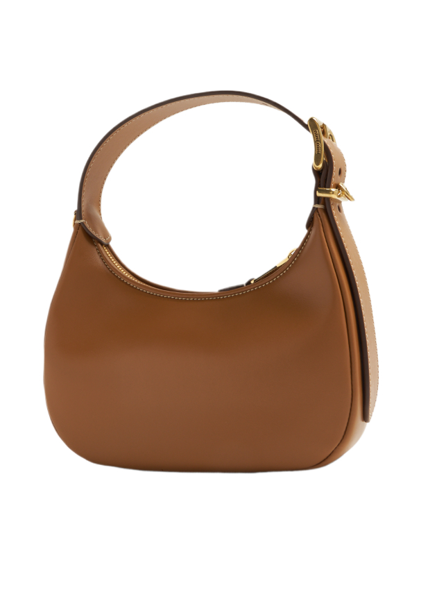 Metal Logo Leather Hobo Bag