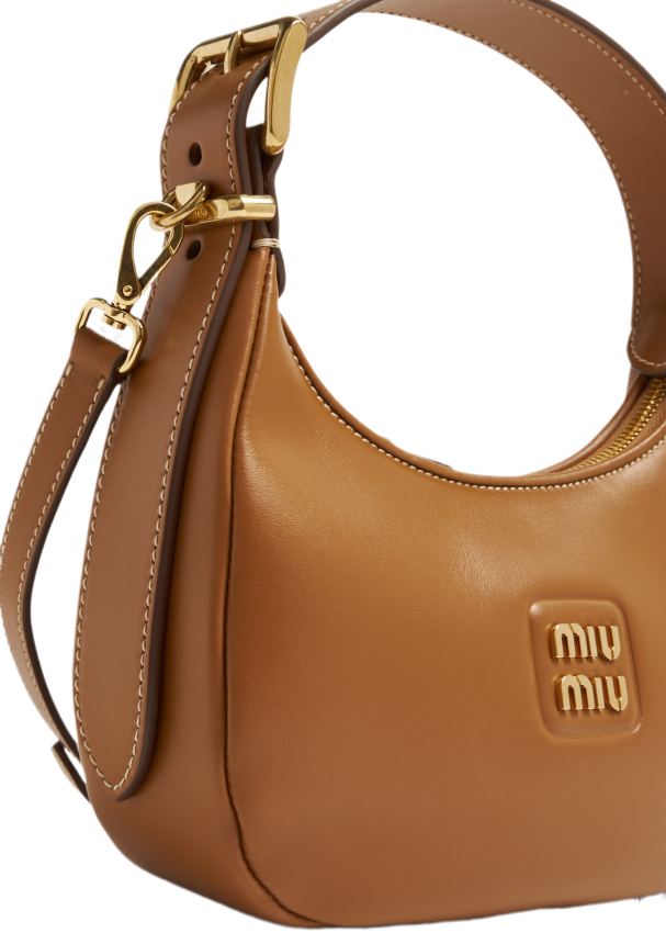 Metal Logo Leather Hobo Bag