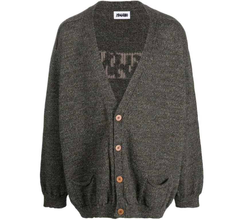 Back logo jacquard wool cardigan