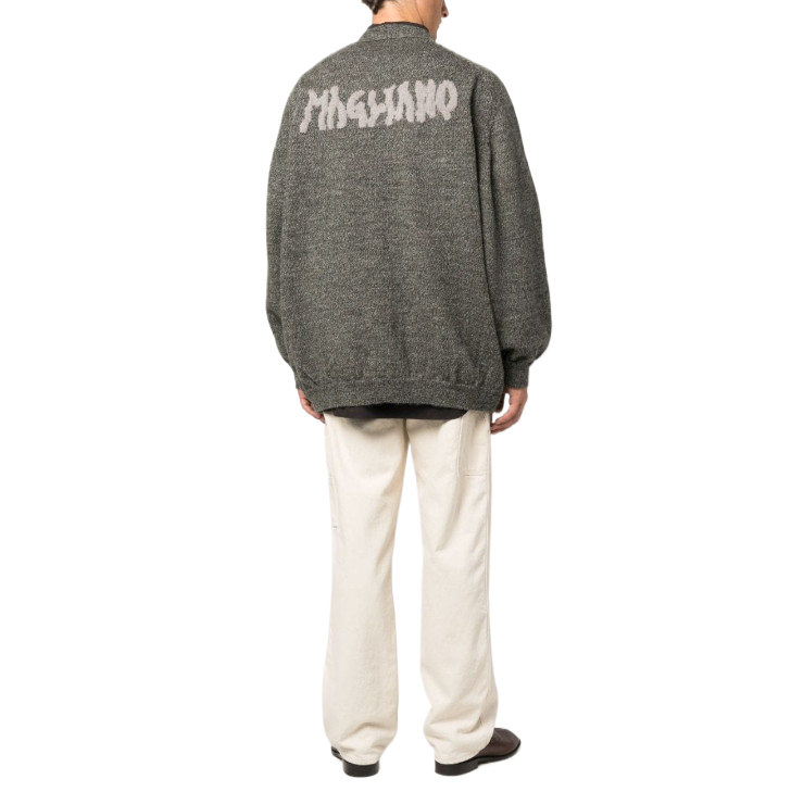 Back logo jacquard wool cardigan