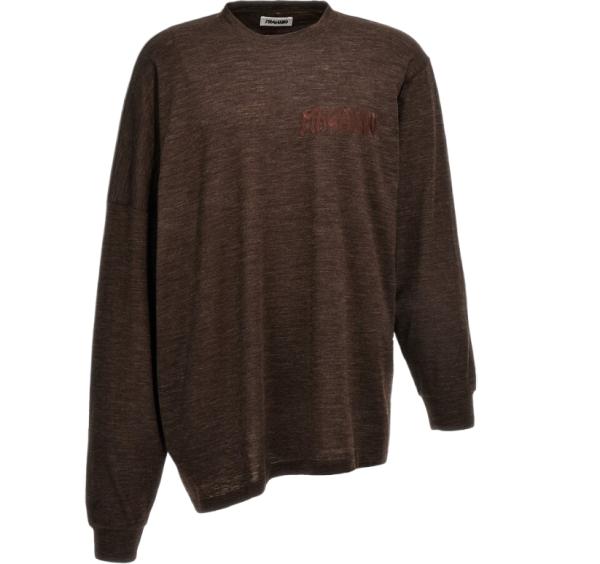 Logo-embroidered twisted wool long sleeves