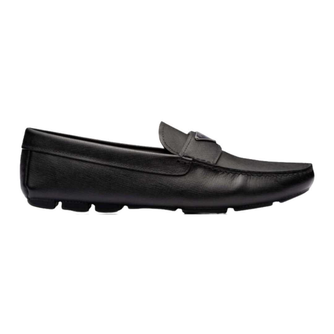 Saffiano triangle logo loafers