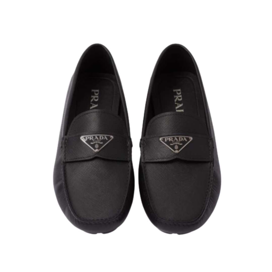 Saffiano triangle logo loafers