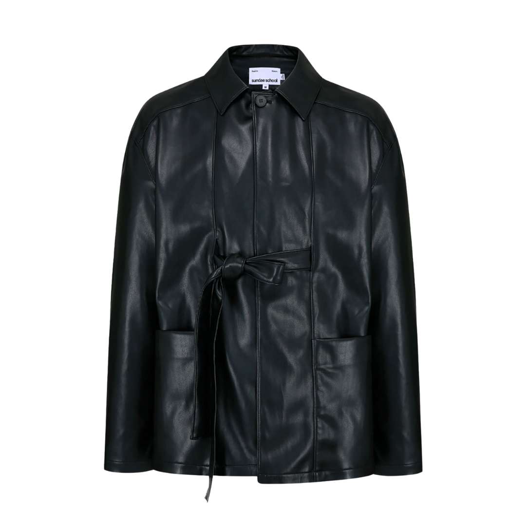 Tie Vegan Leather Blazer