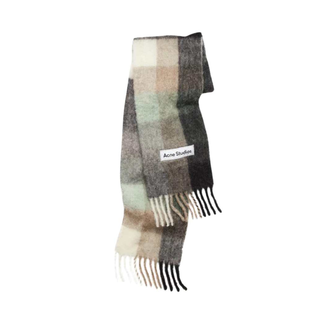 Acne Studios Mohair Check Scarf Gray Green Black