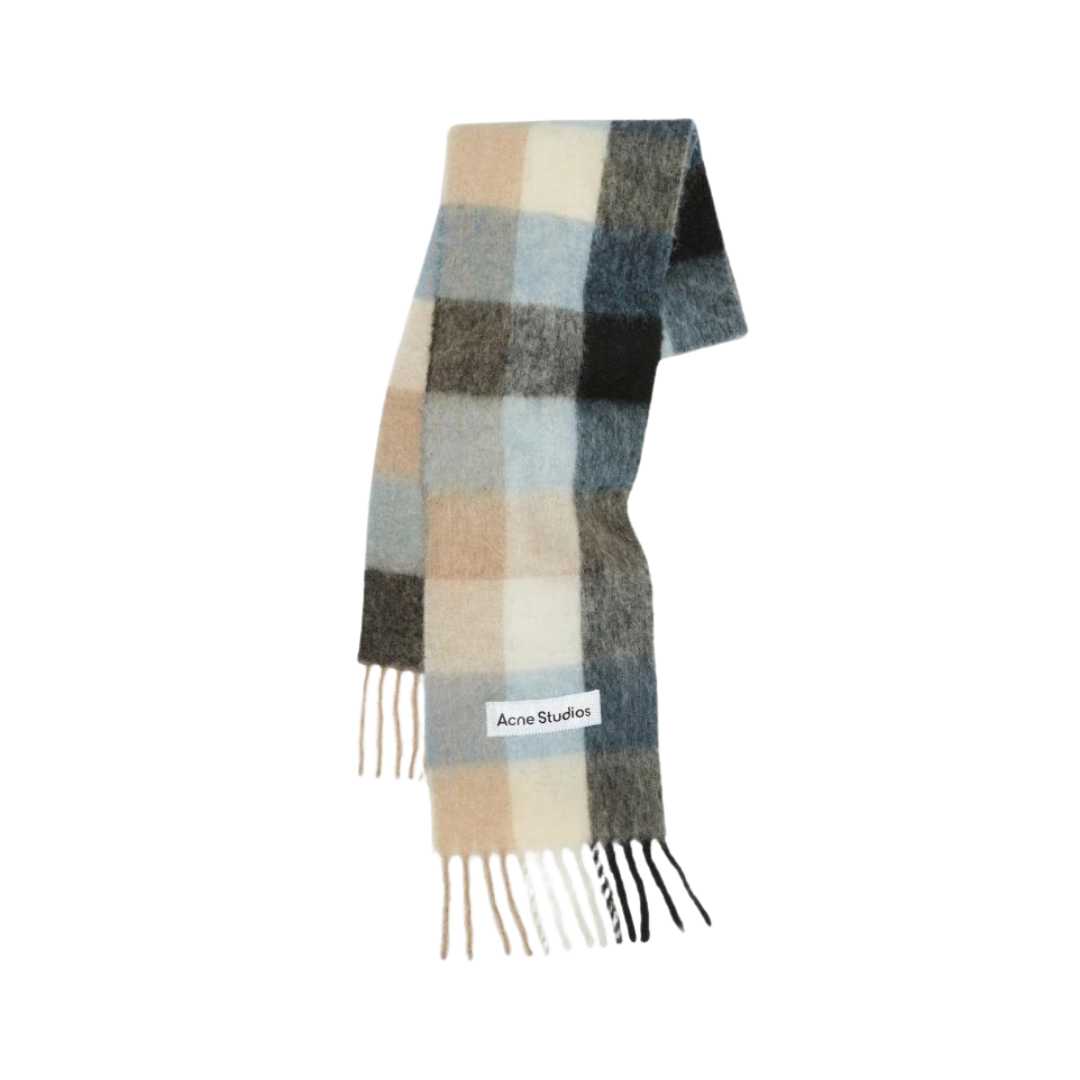 Acne Studios Mohair Check Scarf Blue Beige Black