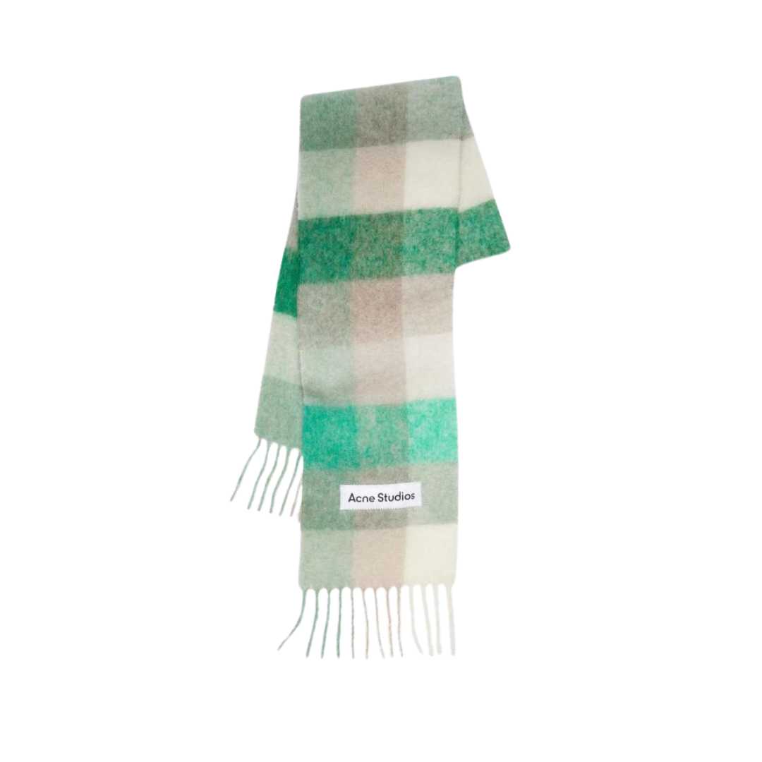 Acne Studios Mohair Check Scarf Green Gray