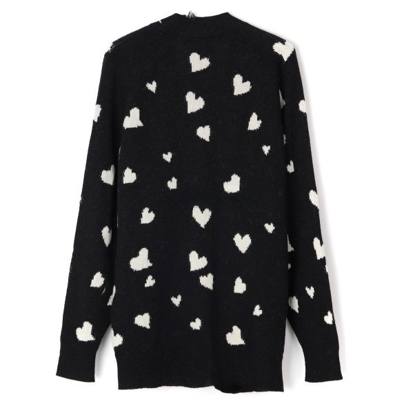 BUNCH OF HEARTS motif black wool long cardigan